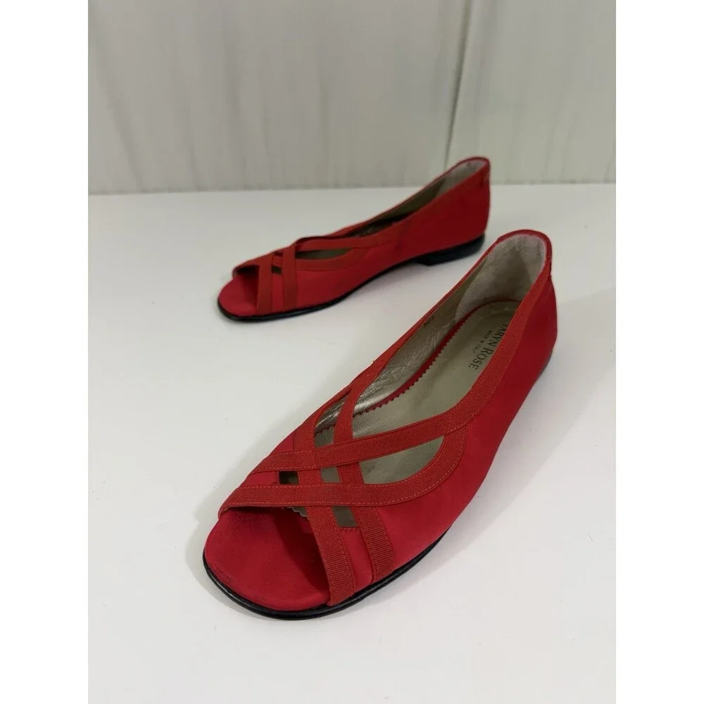 Taryn Rose Red Stain Peep Toe Flats Tomato Girl Balletcore Eclectic Grandpa 38.5